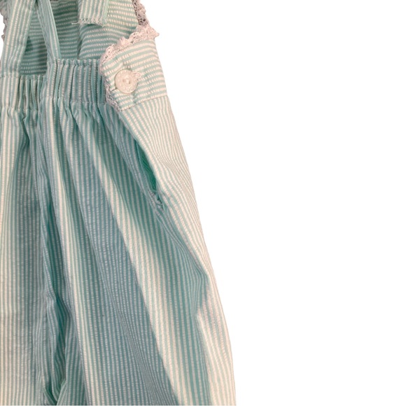 Vintage NWT Seersucker Green White Striped Rufffle Jumpsuit Overalls - Picture 4 of 11